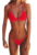 Costum de baie dama – rosu – 2 piese – imprimeu uni – sutien reglabil – slip tanga – EFAYN