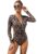 Costum de baie intreg – maneca lunga – inchidere cu fermoar – slip brazilian – decupaj lateral – imprimeu animal print – EFAYN